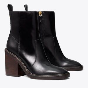 TORY BURCH SIERRA HEELED ANKLE BOOT PERFECT BLACK SQUARE 6.5 (2) (D22)